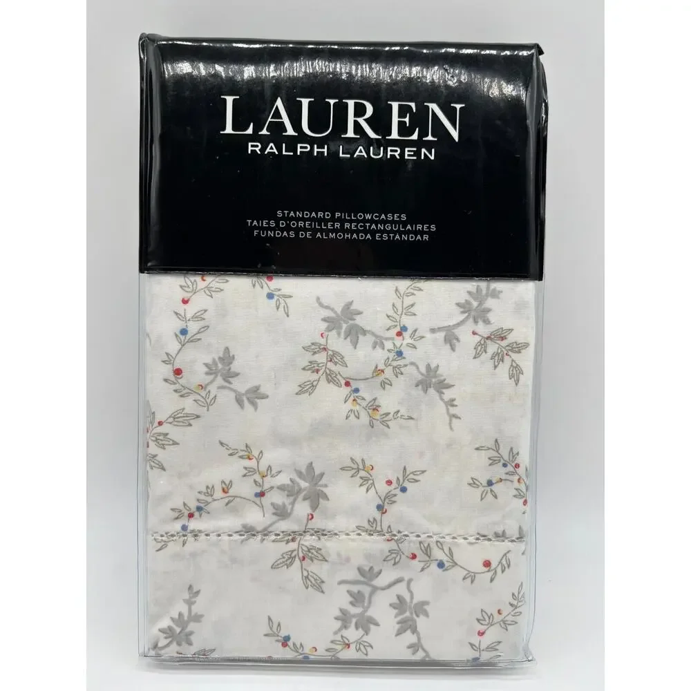 Lauren Ralph Lauren Carolyne Vine 2 Standard Pillowcases Grey NWT $150
